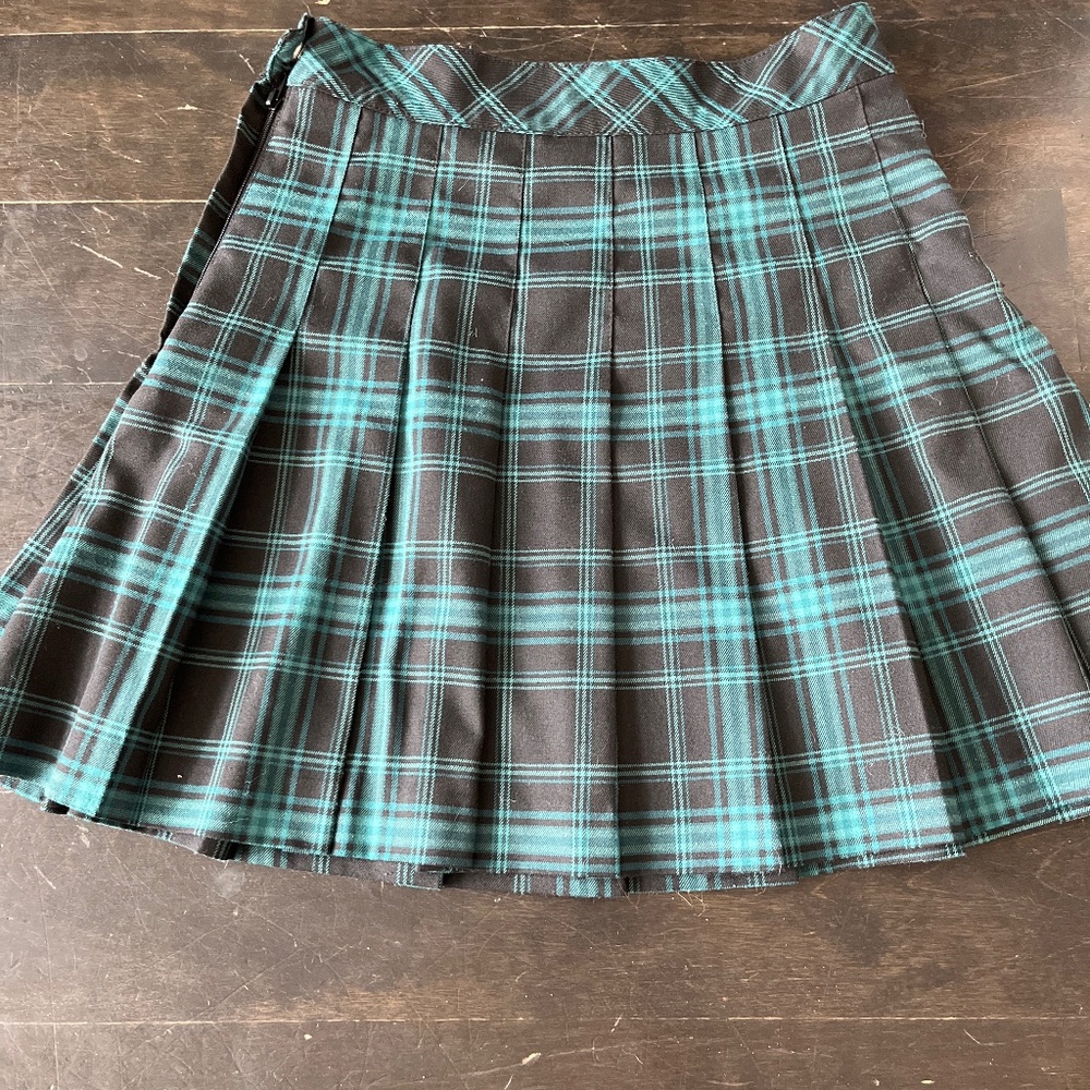 Black and Green Plaid Mini Skirt